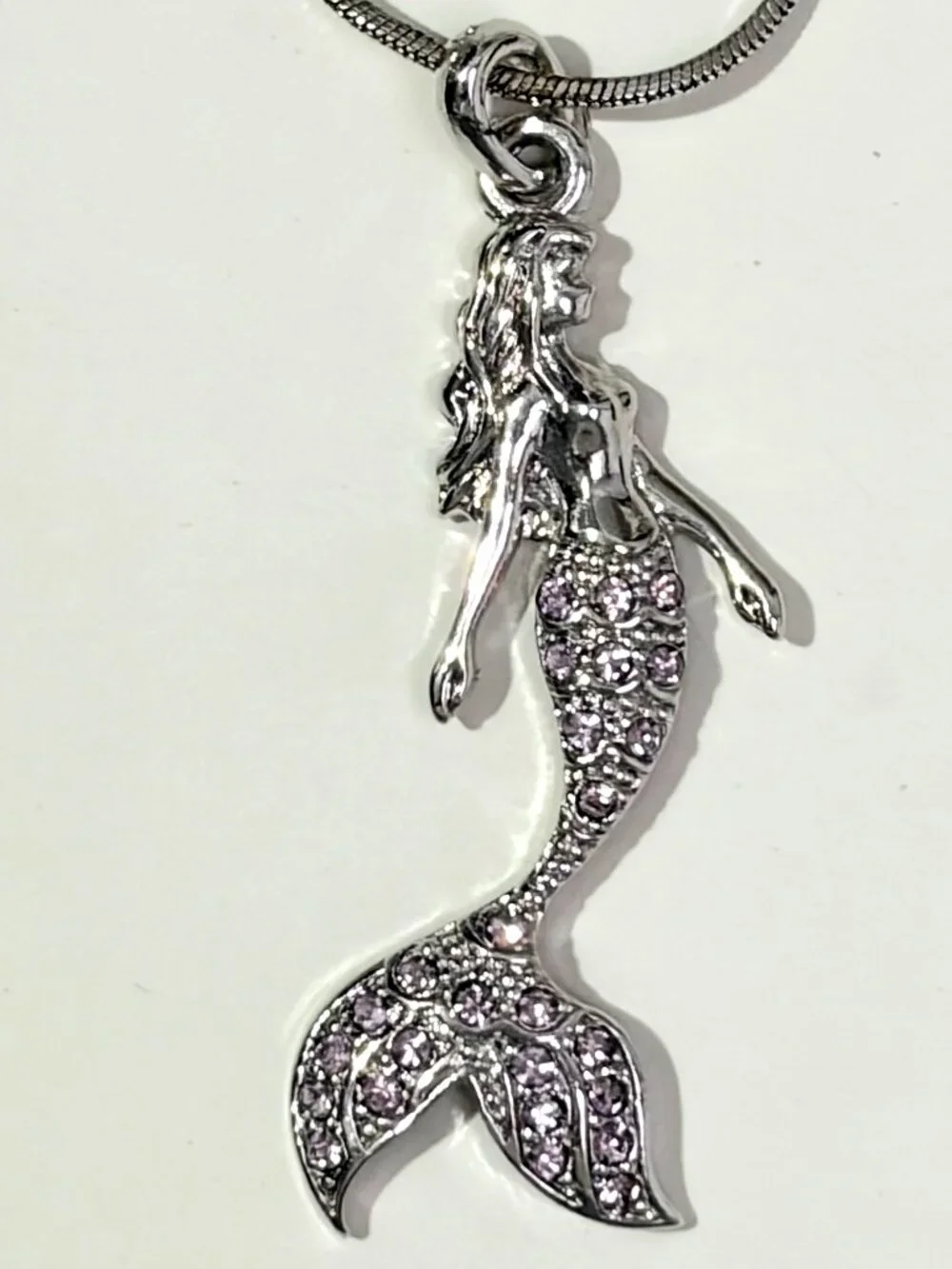 NWOT Silver Tone Pink Crystal Mermaid Pendant Necklace